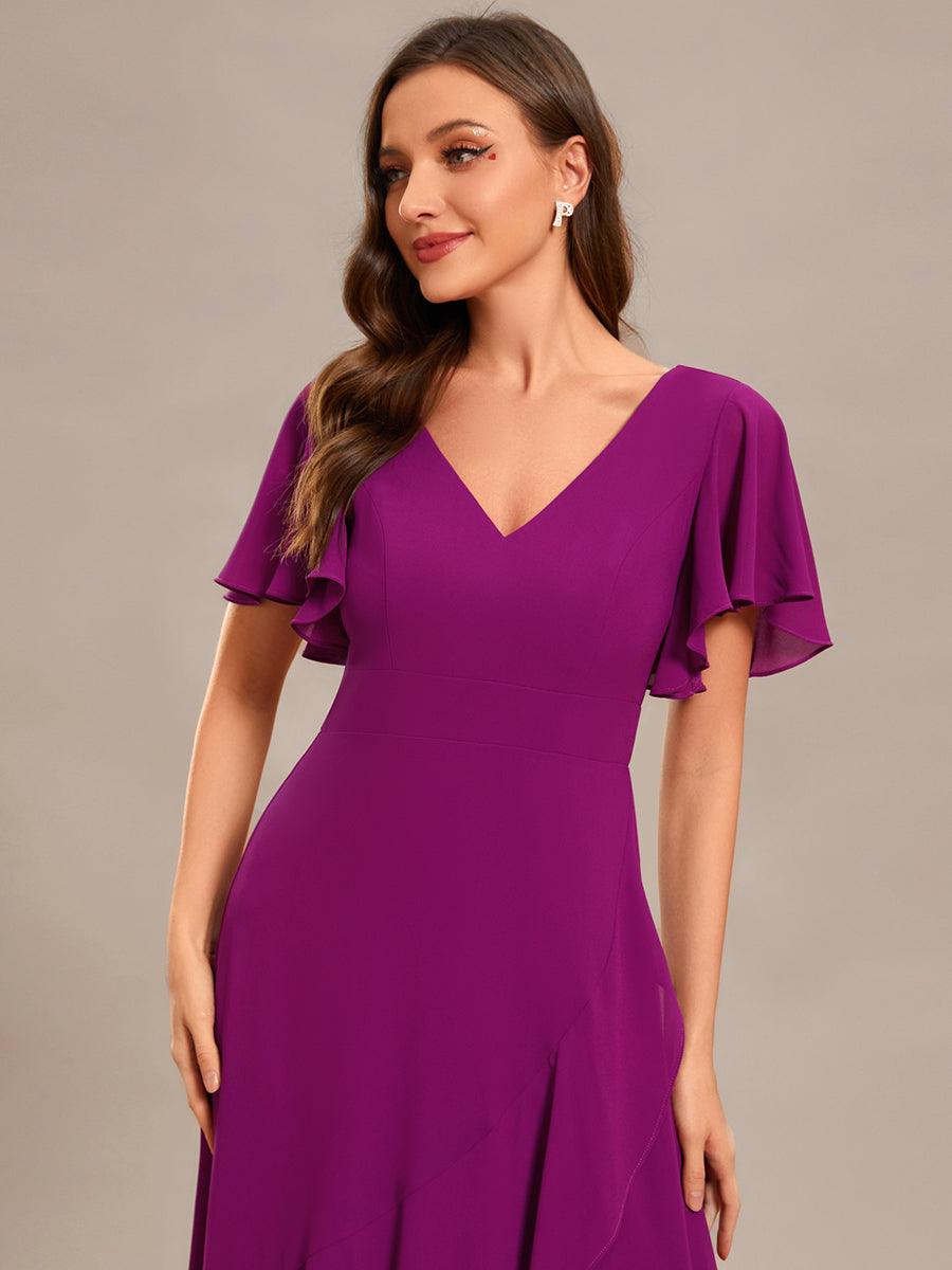 Taille personnalisée Robe demoiselle d'honneur Ourlet en feuille lotus Charmante #Couleur_Fuchsia