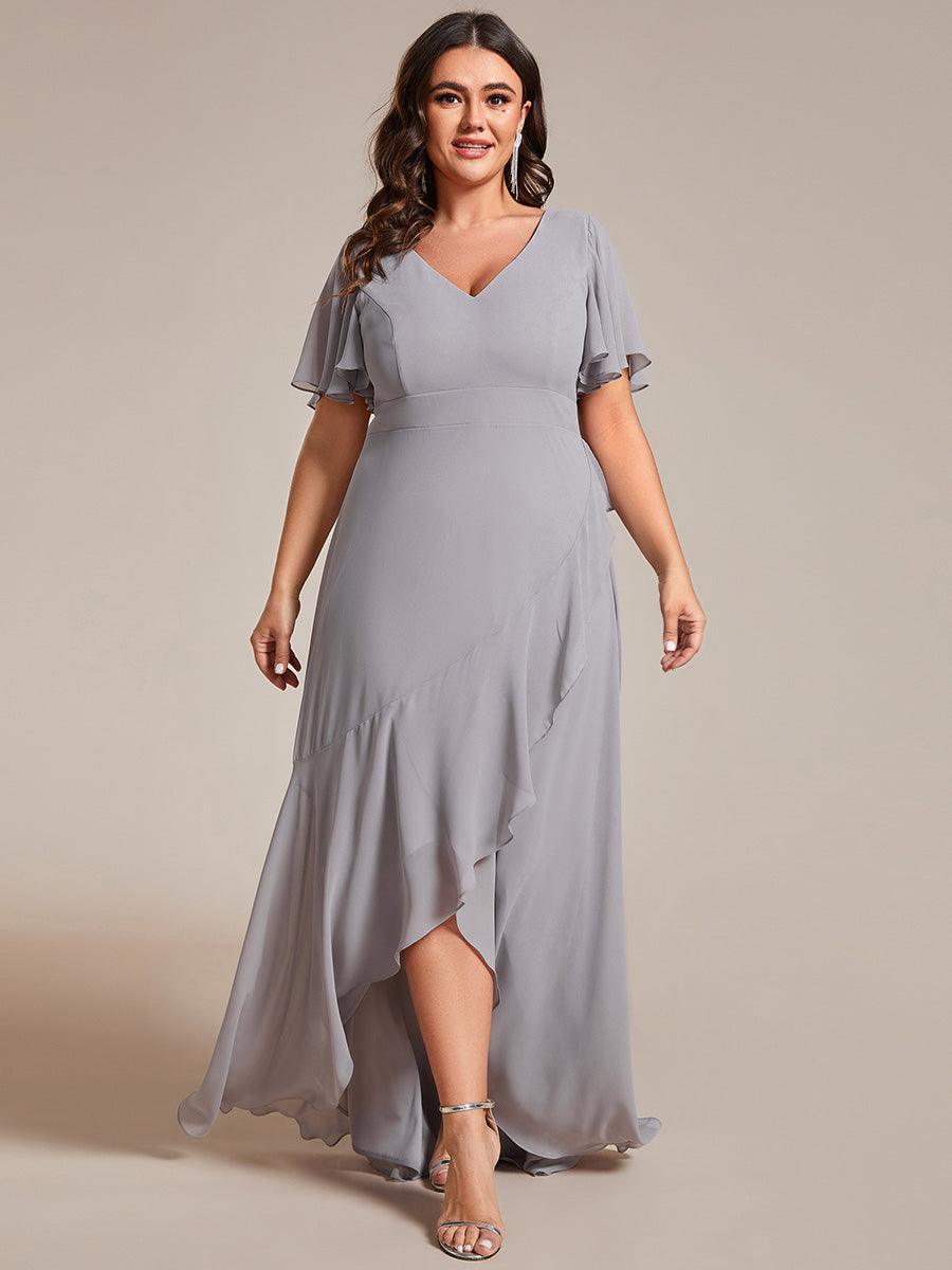Taille personnalisée Robe demoiselle d'honneur Ourlet en feuille lotus Charmante #Couleur_Gris