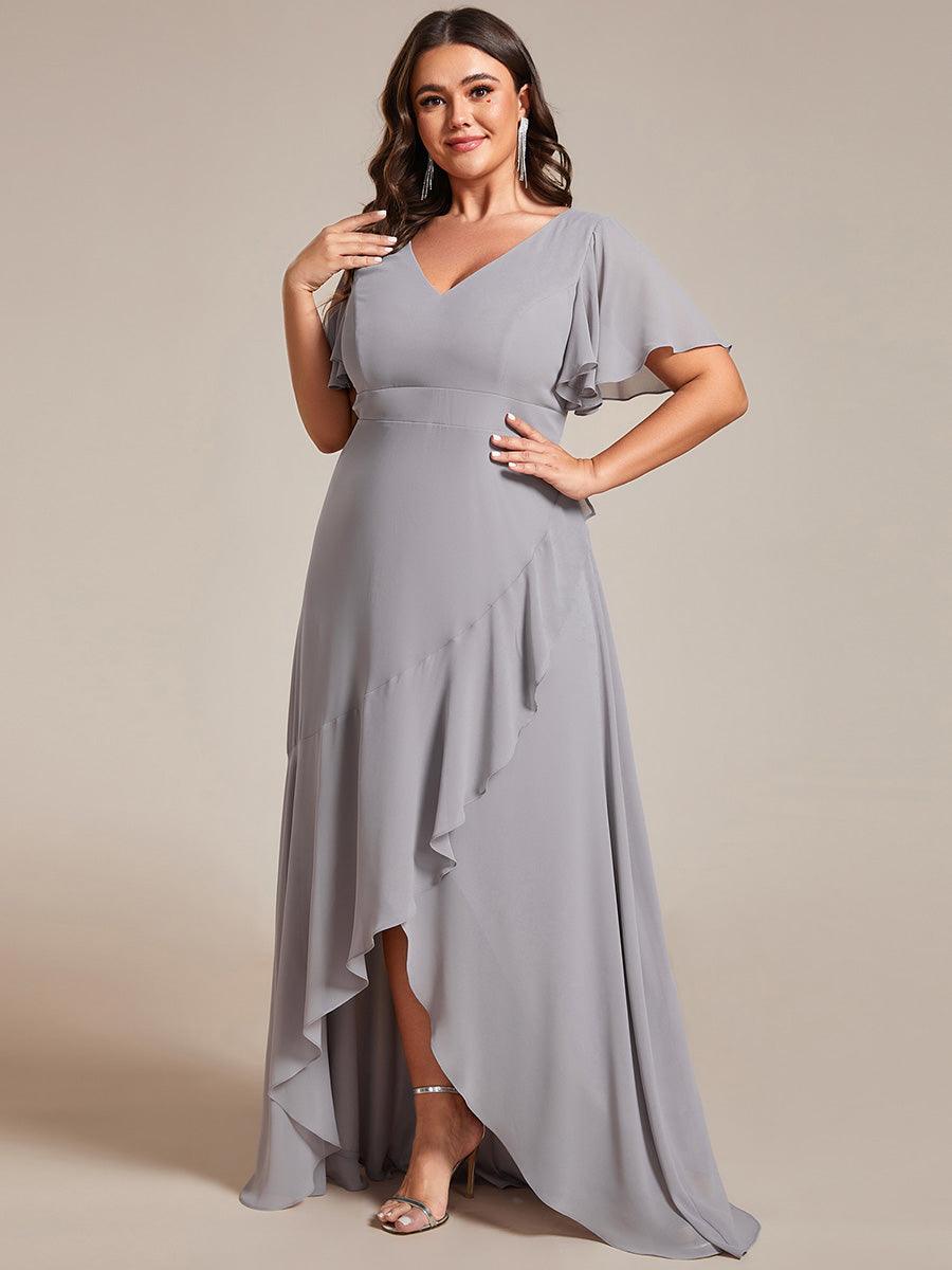 Taille personnalisée Robe demoiselle d'honneur Ourlet en feuille lotus Charmante #Couleur_Gris
