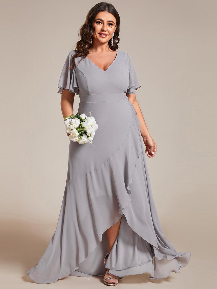 Taille personnalisée Robe demoiselle d'honneur Ourlet en feuille lotus Charmante #Couleur_Gris