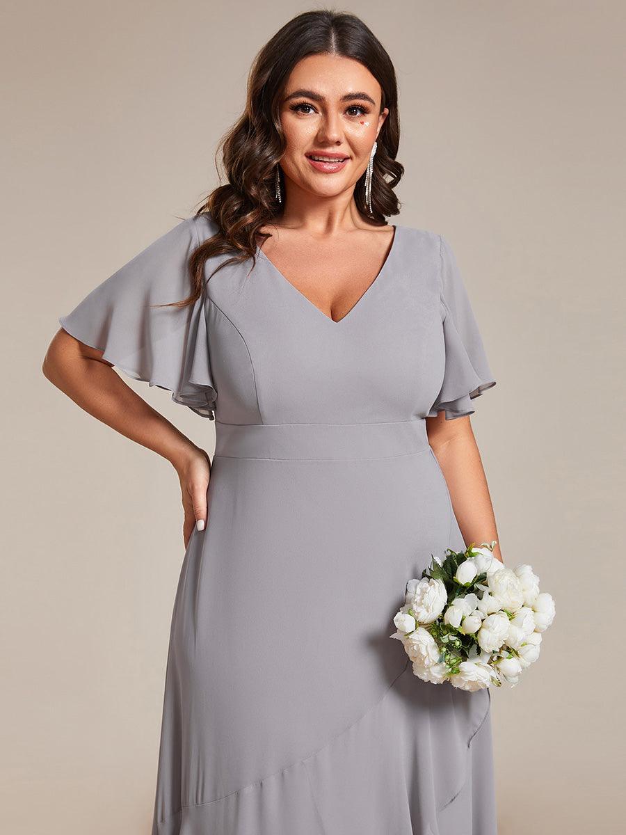 Taille personnalisée Robe demoiselle d'honneur Ourlet en feuille lotus Charmante #Couleur_Gris