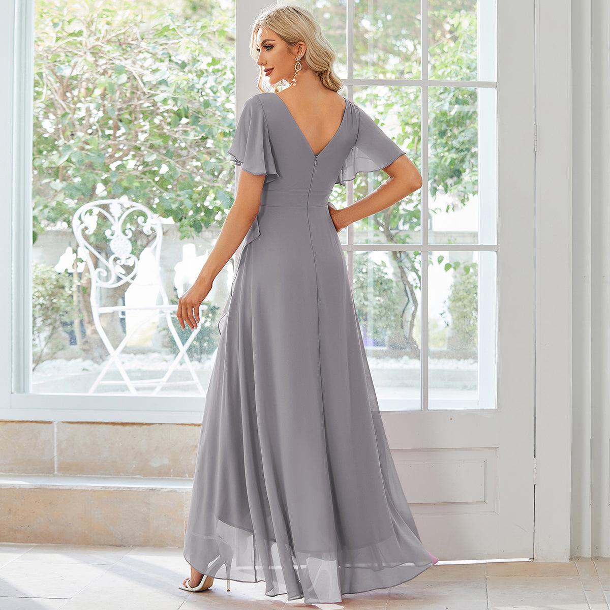 Taille personnalisée Robe demoiselle d'honneur Ourlet en feuille lotus Charmante #Couleur_Gris