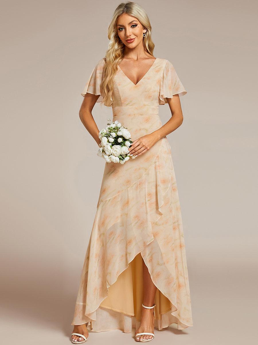 Taille personnalisée Robe demoiselle d'honneur Ourlet en feuille lotus Charmante #Couleur_Roses Dorées