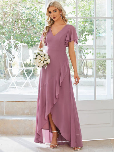 ever OREE|Robe demoiselle d'honneur Mousseline Ourlet en feuille de lotus Charmante(Vente Finale)