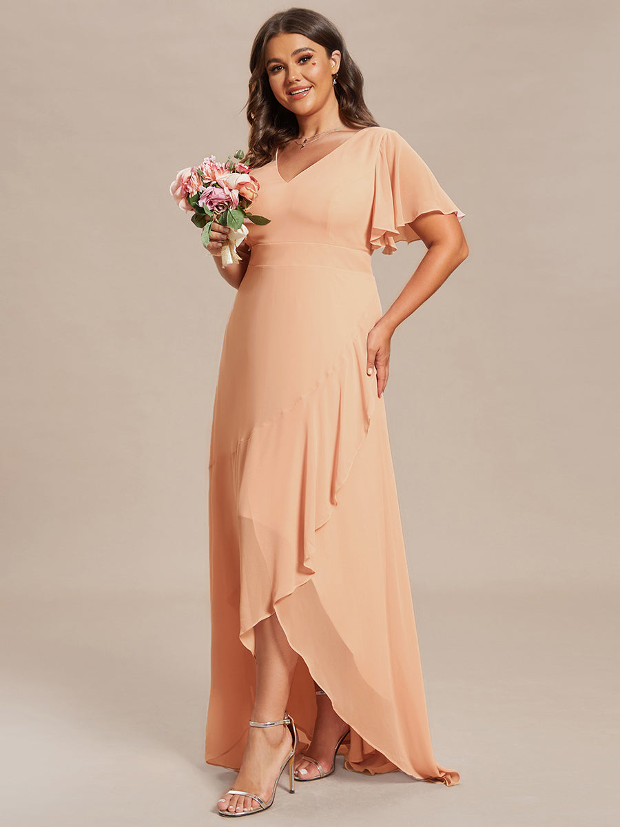Taille personnalisée Robe demoiselle d'honneur Ourlet en feuille lotus Charmante #Couleur_Pêche