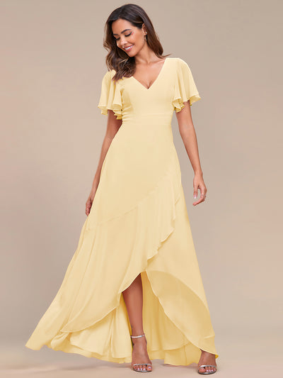 ever OREE|Robe demoiselle d'honneur en mousseline ourlet en feuille de lotus charmante(Vente Finale)