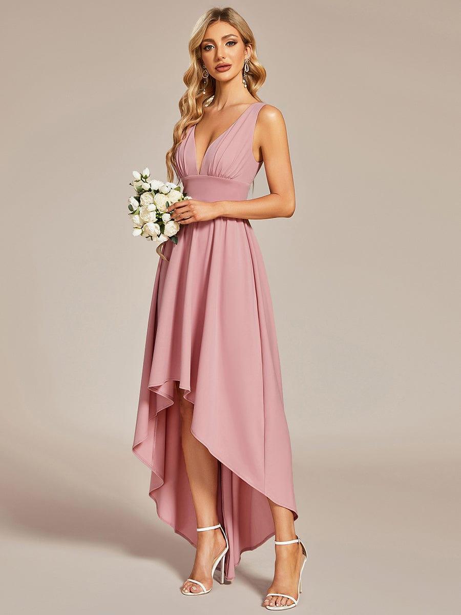 Robe de soirée longue au sol à taille empire et à encolure en V #Couleur_Rose fumee