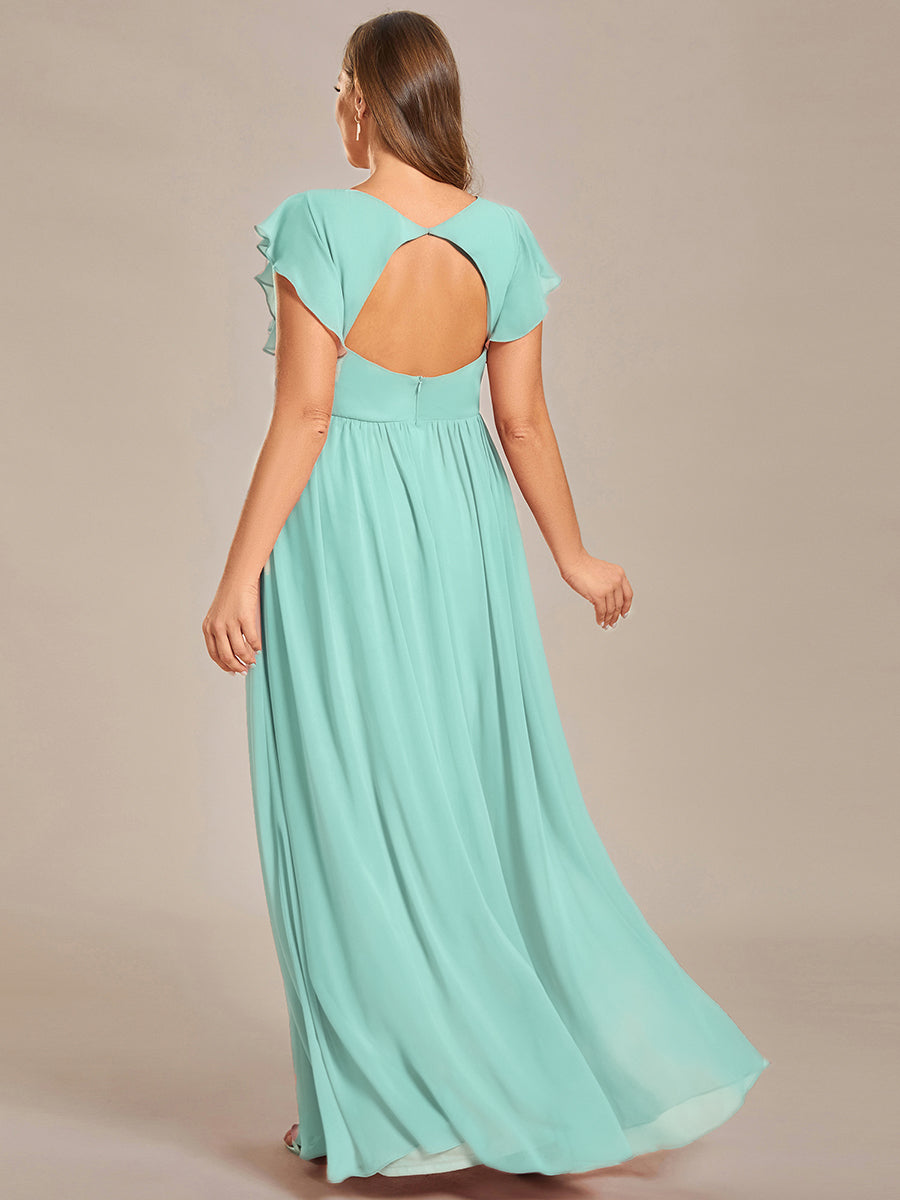 Robe de demoiselle d'honneur en mousseline de soie avec manches à volants et découpes au dos #Couleur_EB