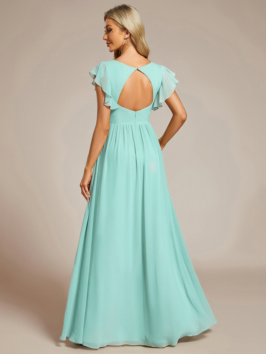 Robe de demoiselle d'honneur en mousseline de soie avec manches à volants et découpes au dos #Couleur_EB