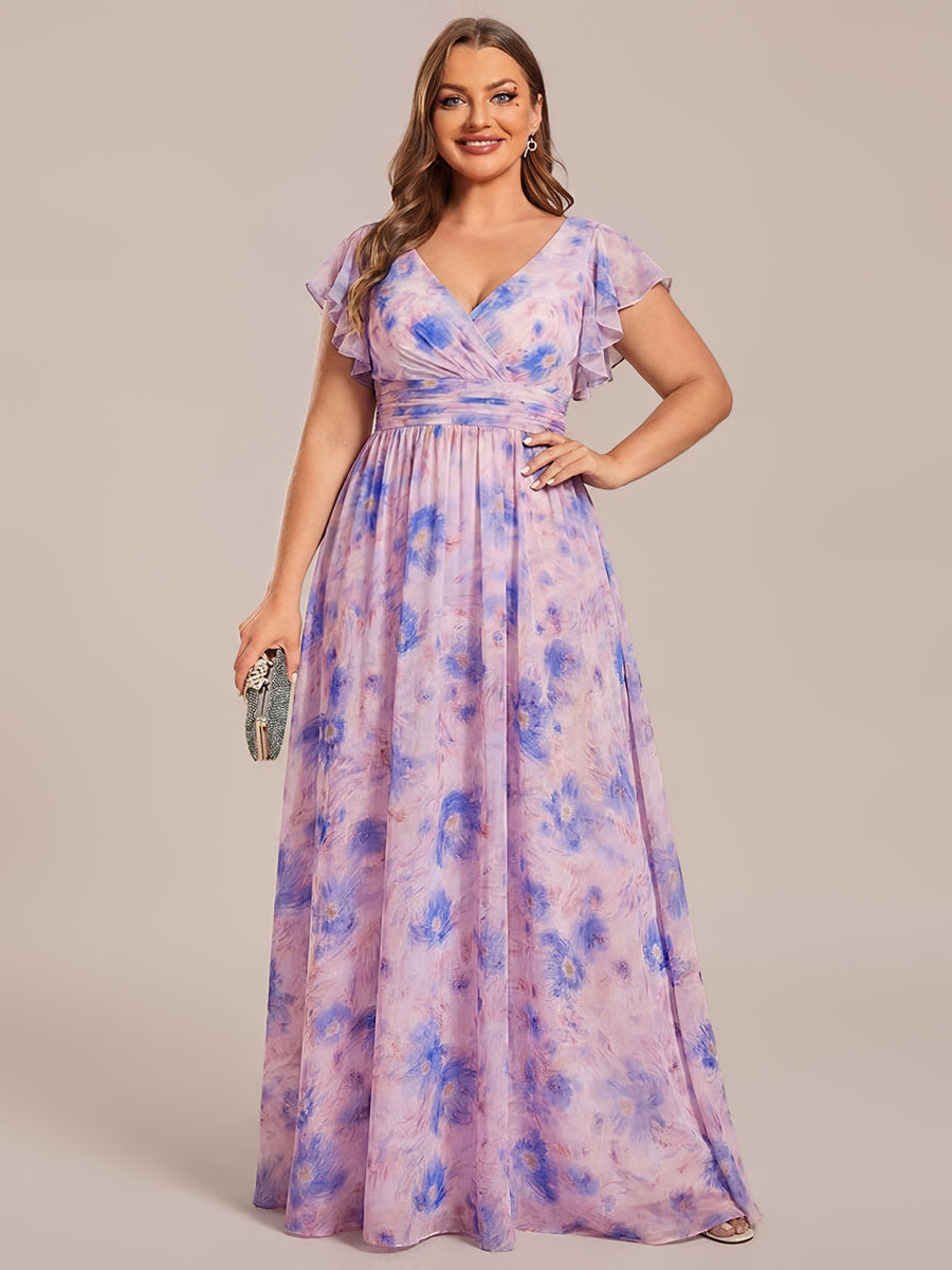 Robe de demoiselle d'honneur en mousseline de soie avec manches à volants et découpes au dos #Couleur_Azur Méditerranée