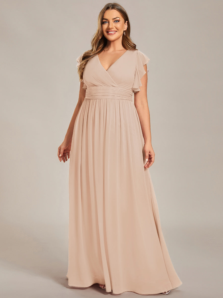 Robe de demoiselle d'honneur en mousseline de soie avec manches à volants et découpes au dos #Couleur_Blush