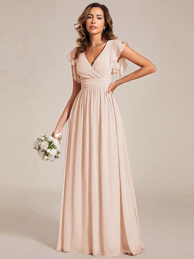 ever LILYANA|Robe de demoiselle d'honneur en mousseline de soie avec manches à volants et découpes au dos