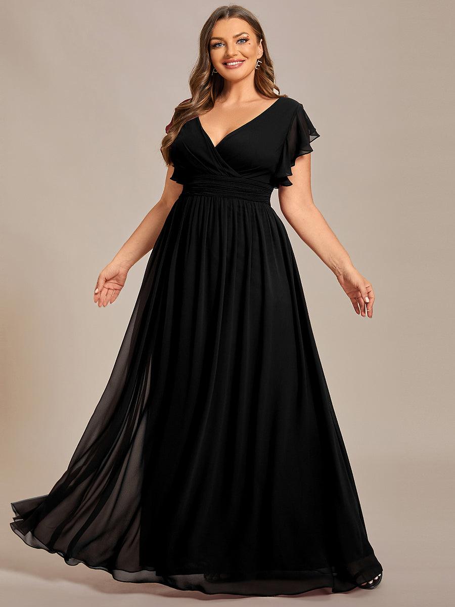 Robe demoiselle d'honneur Curvy mousseline manches plissées avec découpe au dos #Couleur_Noir