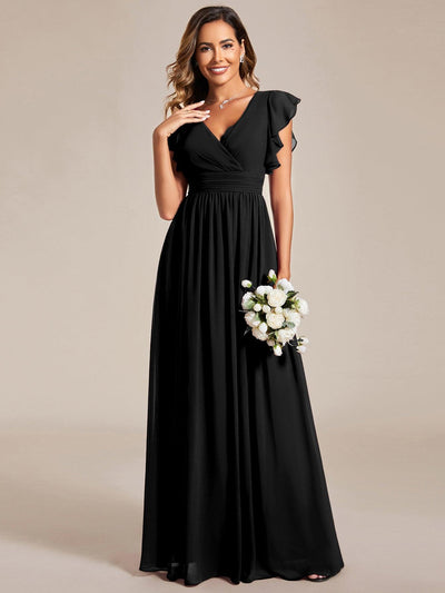 ever LILYANA|Robe demoiselle d'honneur en mousseline manches plissées avec découpe au dos