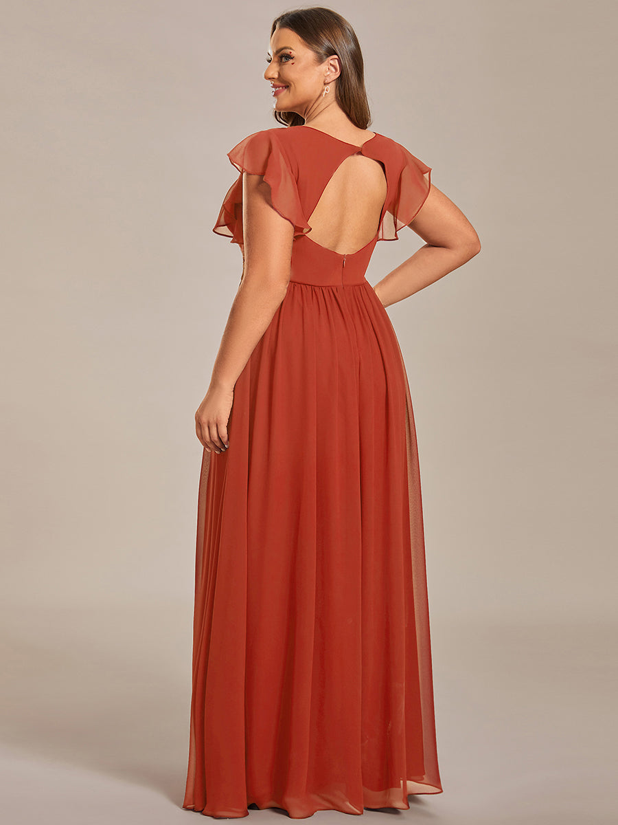 Robe demoiselle d'honneur en mousseline manches plissées avec découpe au dos #Couleur_Burnt Orange