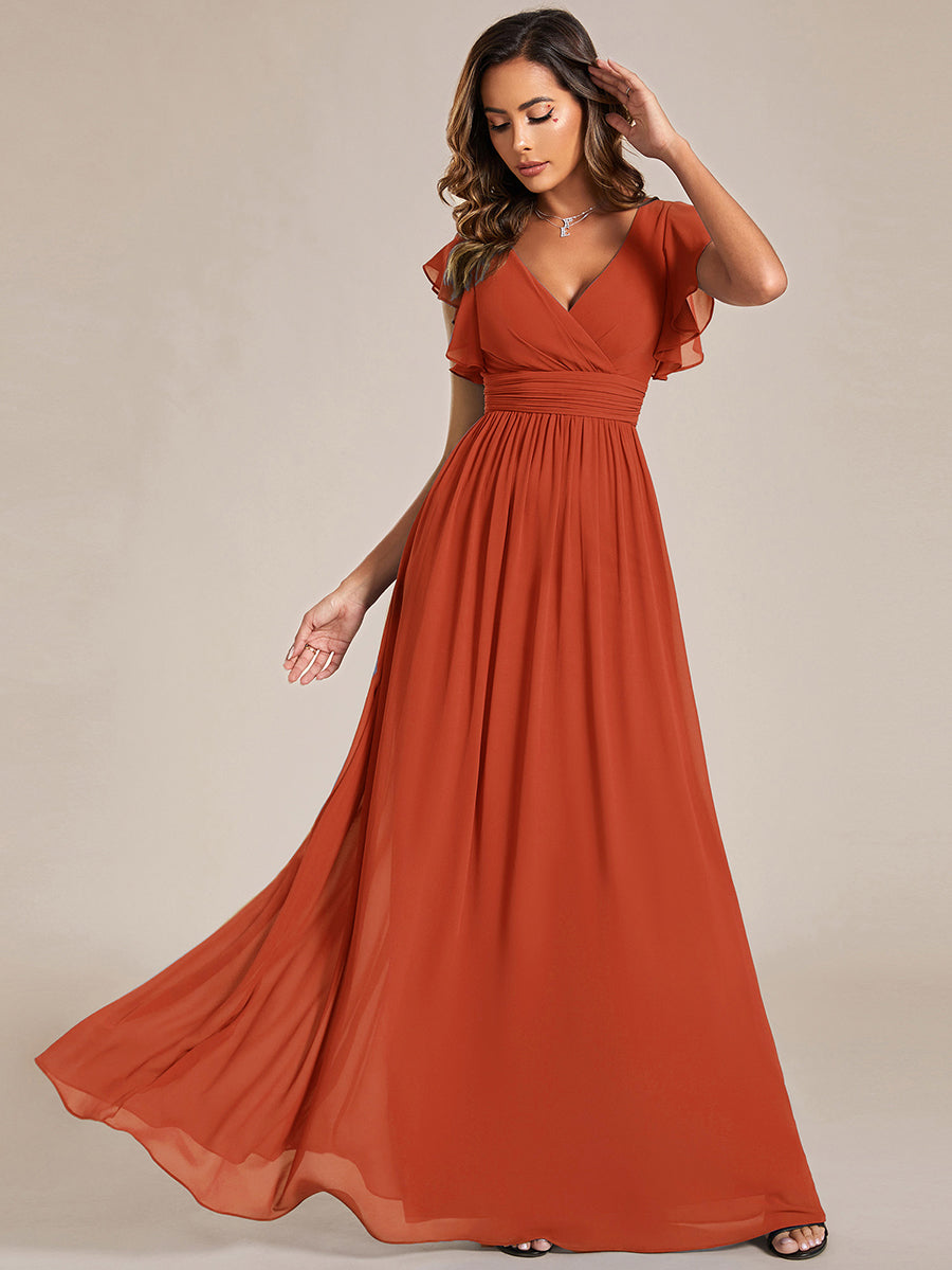 Robe demoiselle d'honneur en mousseline manches plissées avec découpe au dos #Couleur_Burnt Orange