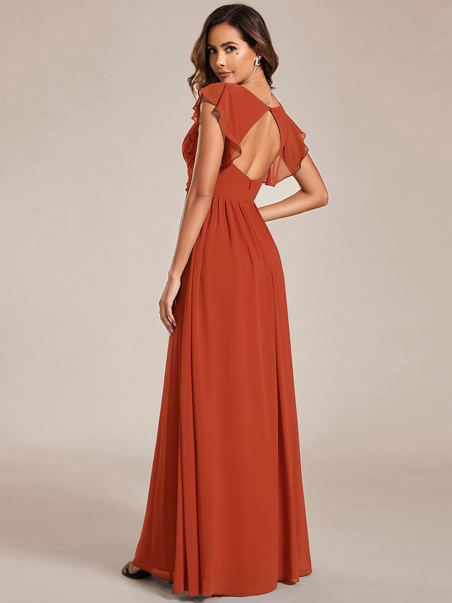 Robe demoiselle d'honneur en mousseline manches plissées avec découpe au dos #Couleur_Burnt Orange