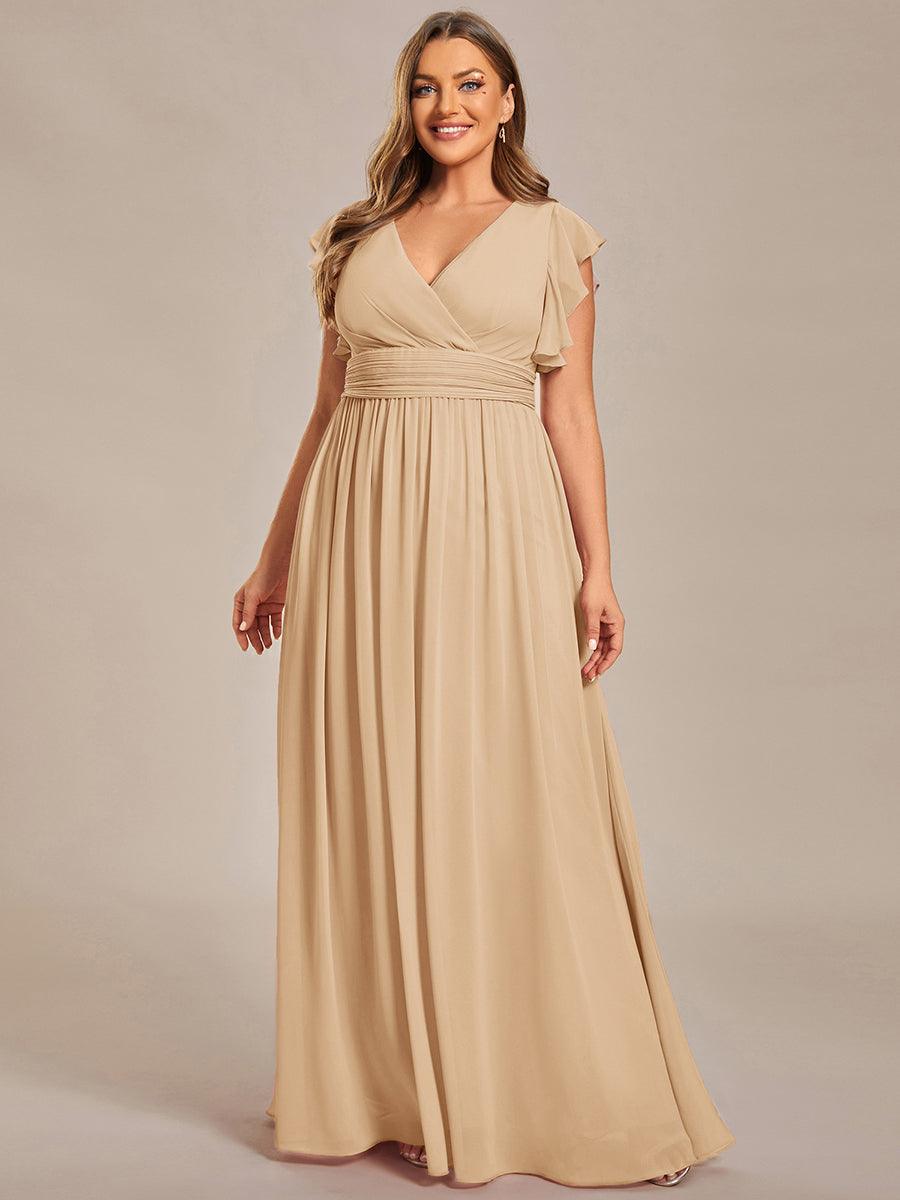 Robe demoiselle d'honneur Curvy mousseline manches plissées avec découpe au dos #Couleur_Charbon