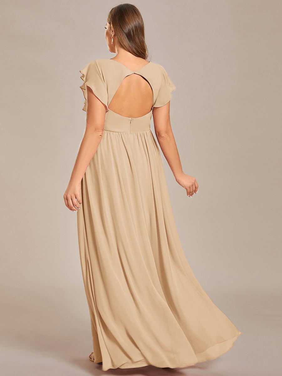 Robe demoiselle d'honneur Curvy mousseline manches plissées avec découpe au dos #Couleur_Charbon