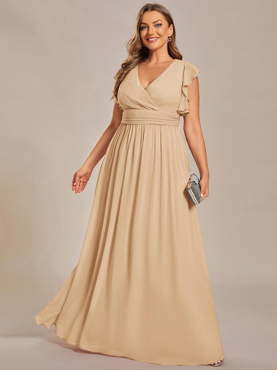 Robe demoiselle d'honneur Curvy mousseline manches plissées avec découpe au dos #Couleur_Charbon