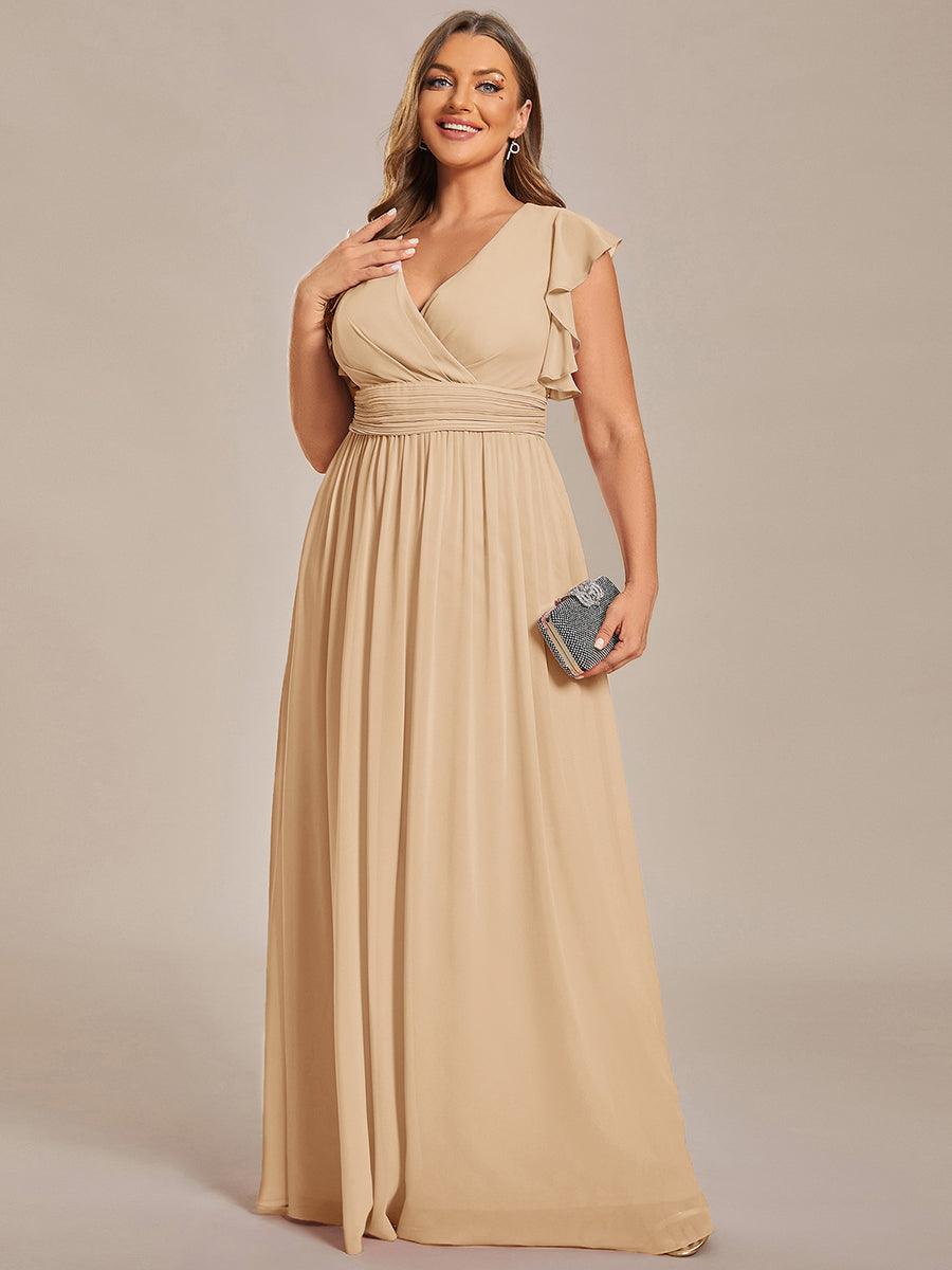 Robe demoiselle d'honneur Curvy mousseline manches plissées avec découpe au dos #Couleur_Charbon