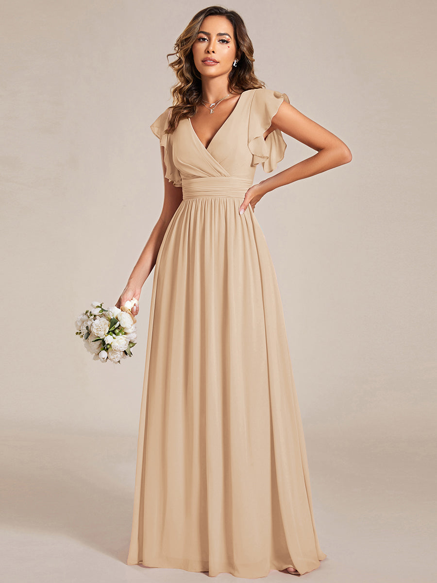 Robe demoiselle d'honneur Curvy mousseline manches plissées avec découpe au dos #Couleur_Charbon