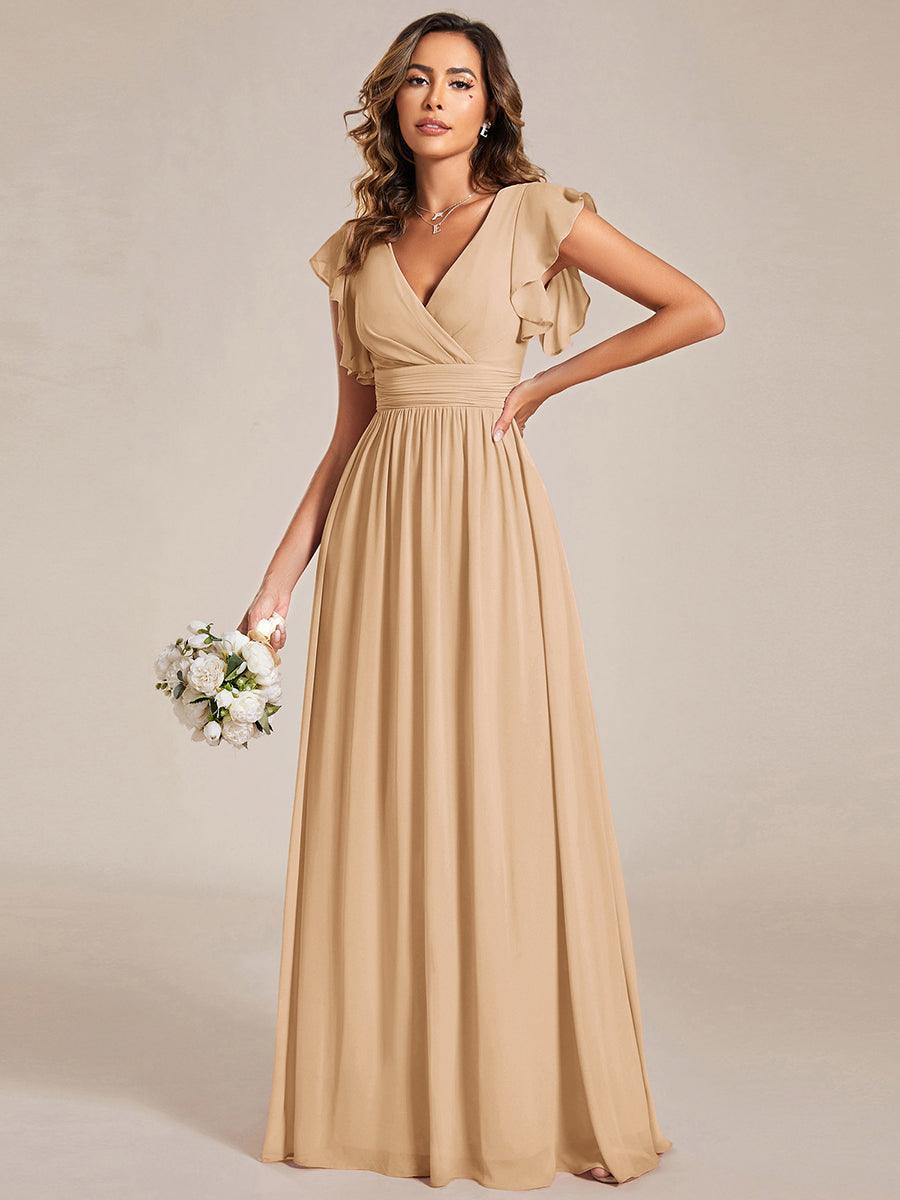 Robe demoiselle d'honneur Curvy mousseline manches plissées avec découpe au dos #Couleur_Charbon