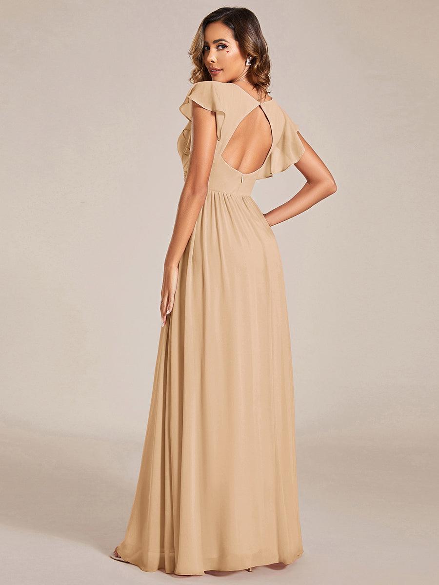 Robe demoiselle d'honneur Curvy mousseline manches plissées avec découpe au dos #Couleur_Charbon