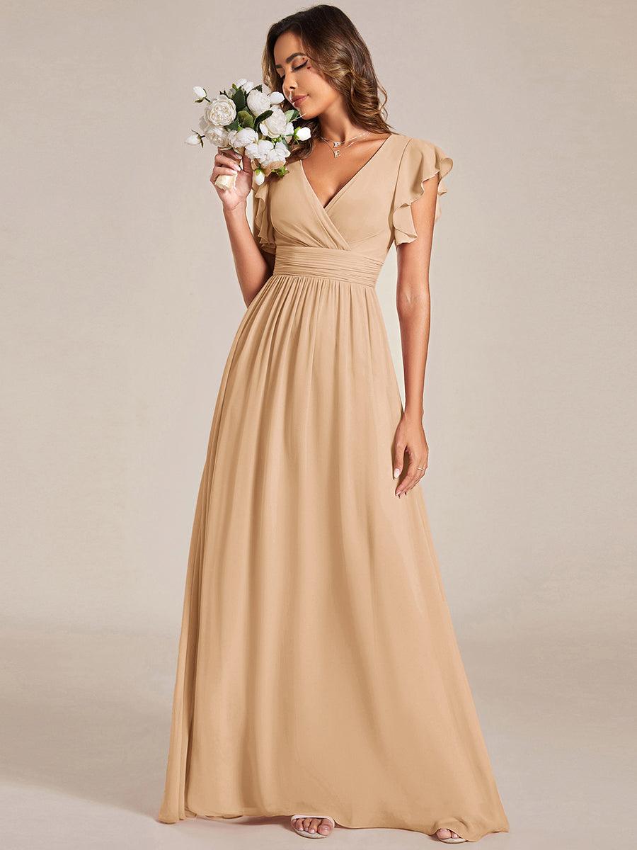 Robe demoiselle d'honneur Curvy mousseline manches plissées avec découpe au dos #Couleur_Charbon