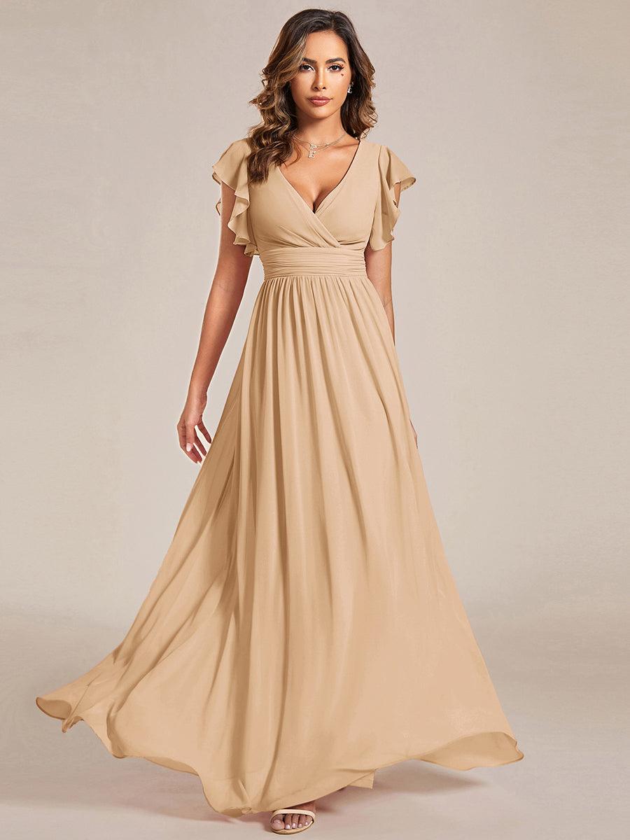 Robe demoiselle d'honneur Curvy mousseline manches plissées avec découpe au dos #Couleur_Charbon