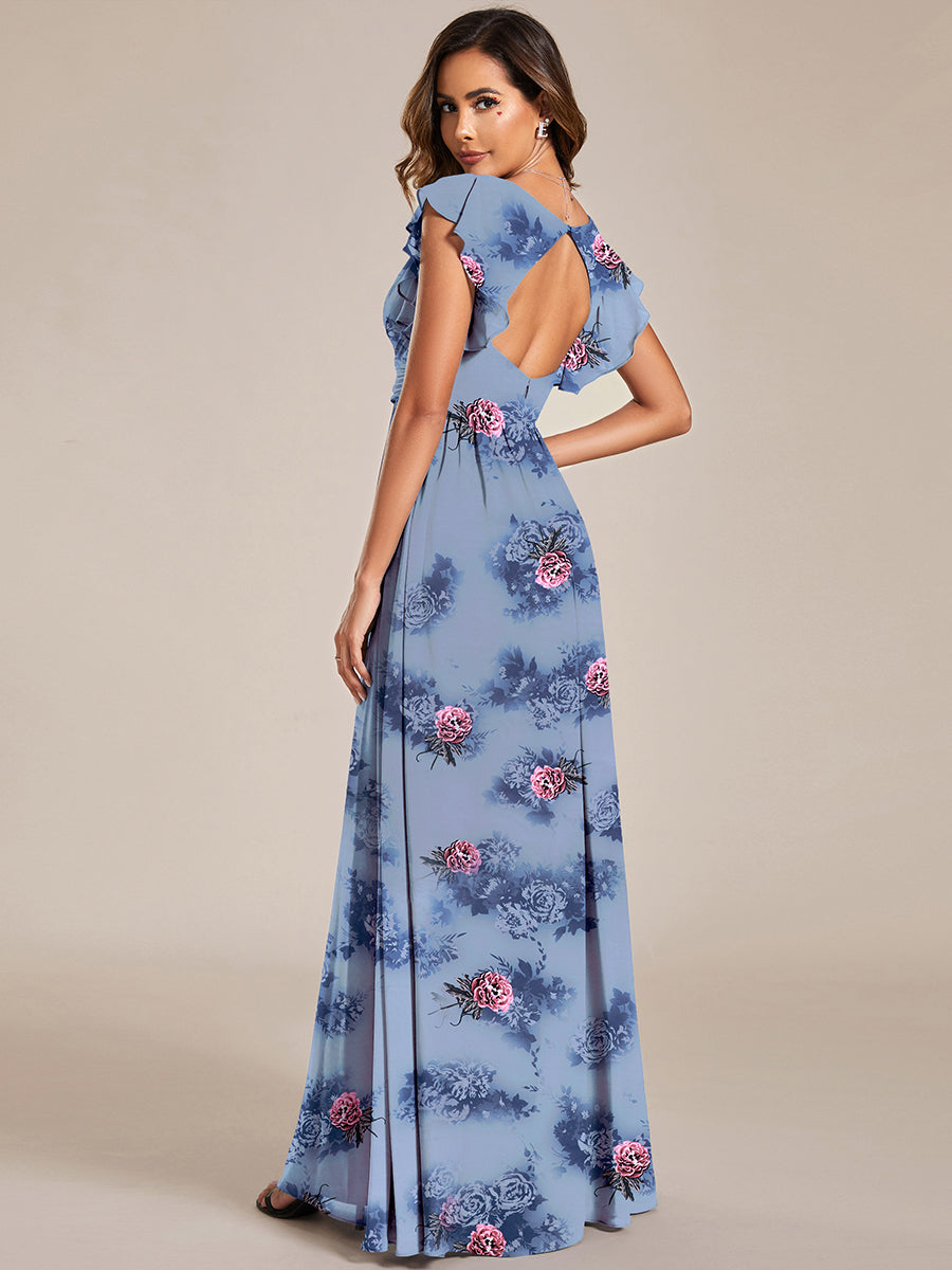 Robe de demoiselle d'honneur en mousseline de soie avec manches à volants et découpes au dos #Couleur_Pivoine Poussiéreuse