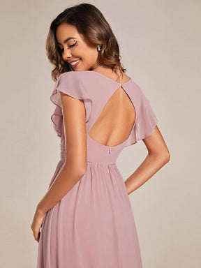 Robe demoiselle d'honneur en mousseline manches plissées avec découpe au dos
