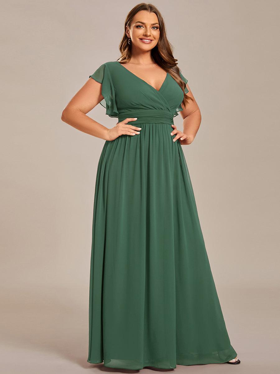 Robe demoiselle d'honneur Curvy mousseline manches plissées avec découpe au dos #Couleur_Eucalyptus