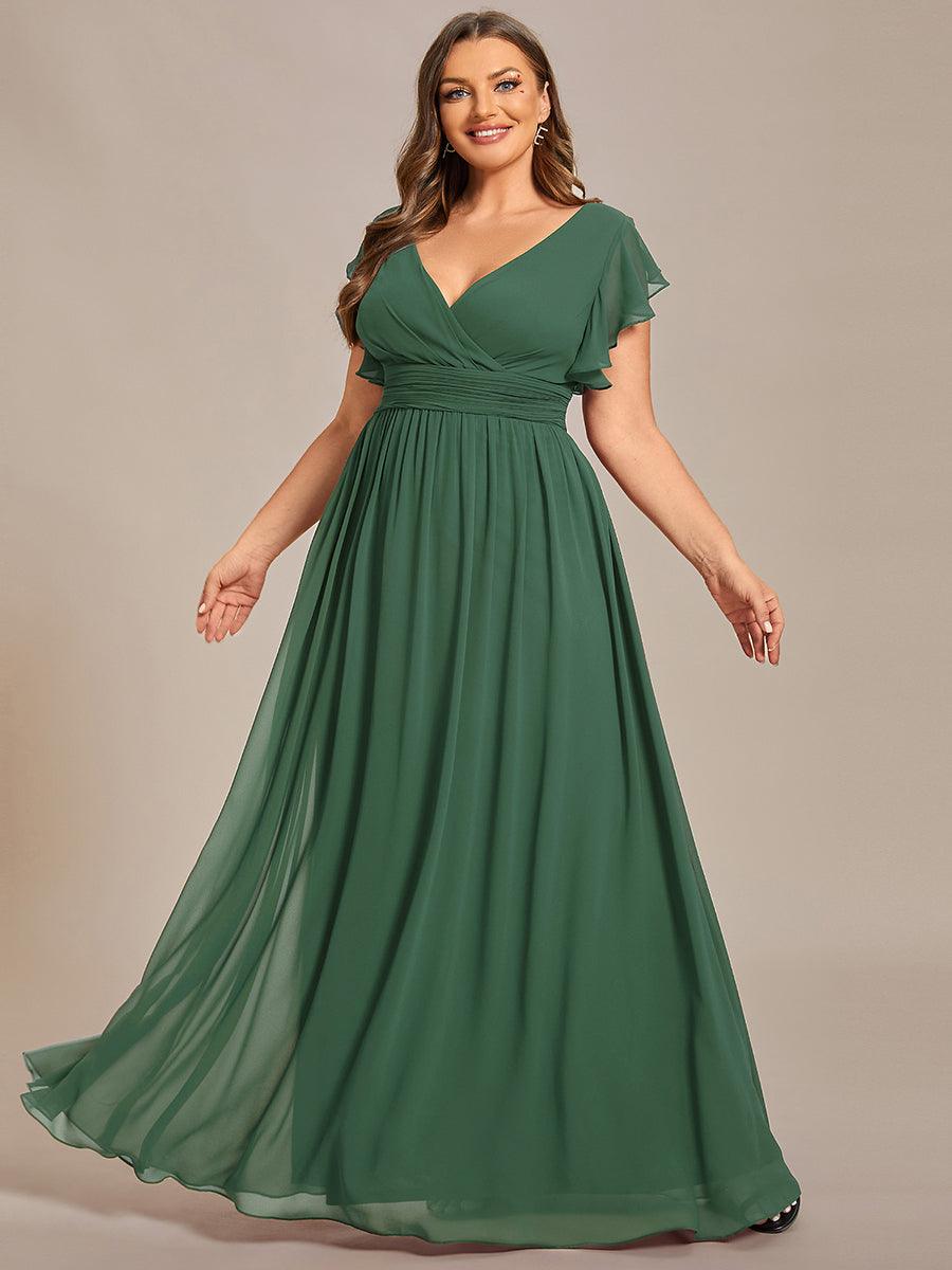 Robe demoiselle d'honneur Curvy mousseline manches plissées avec découpe au dos #Couleur_Eucalyptus