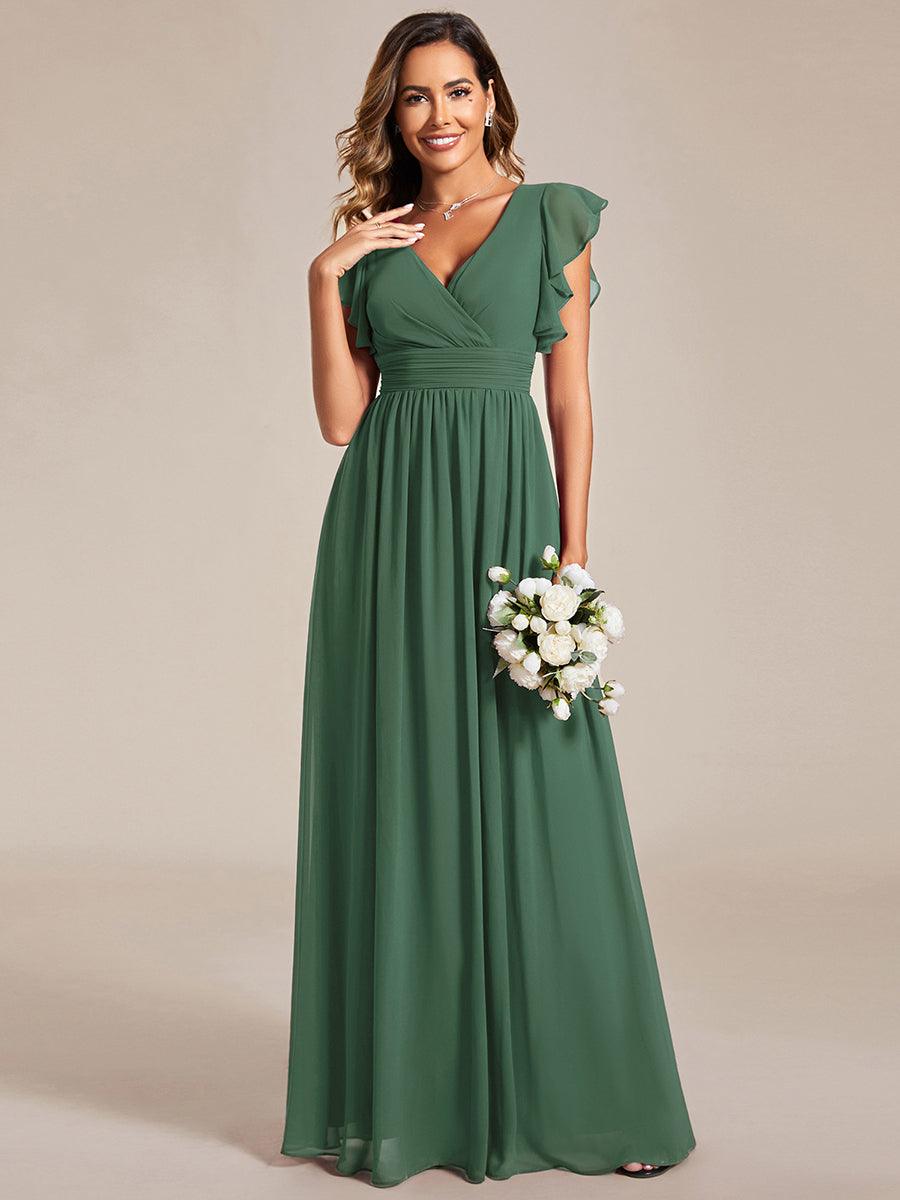 Robe demoiselle d'honneur Curvy mousseline manches plissées avec découpe au dos #Couleur_Eucalyptus