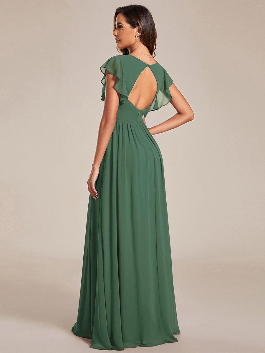 Robe demoiselle d'honneur Curvy mousseline manches plissées avec découpe au dos #Couleur_Eucalyptus