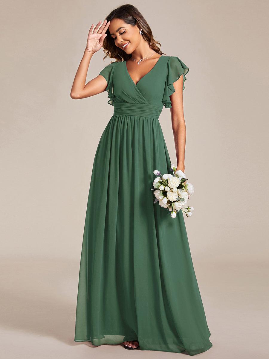 Robe demoiselle d'honneur Curvy mousseline manches plissées avec découpe au dos #Couleur_Eucalyptus