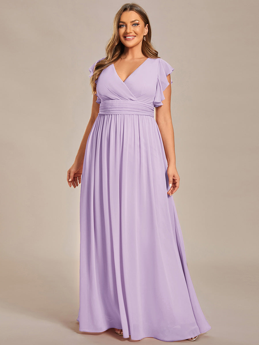 Robe demoiselle d'honneur Curvy mousseline manches plissées avec découpe au dos #Couleur_Lilas Givré
