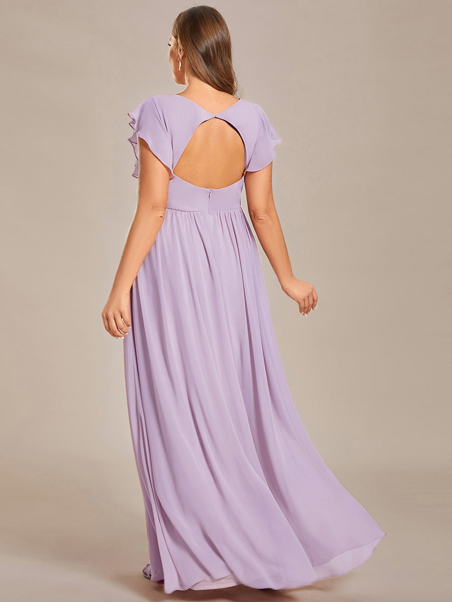 Robe demoiselle d'honneur Curvy mousseline manches plissées avec découpe au dos #Couleur_Lilas Givré