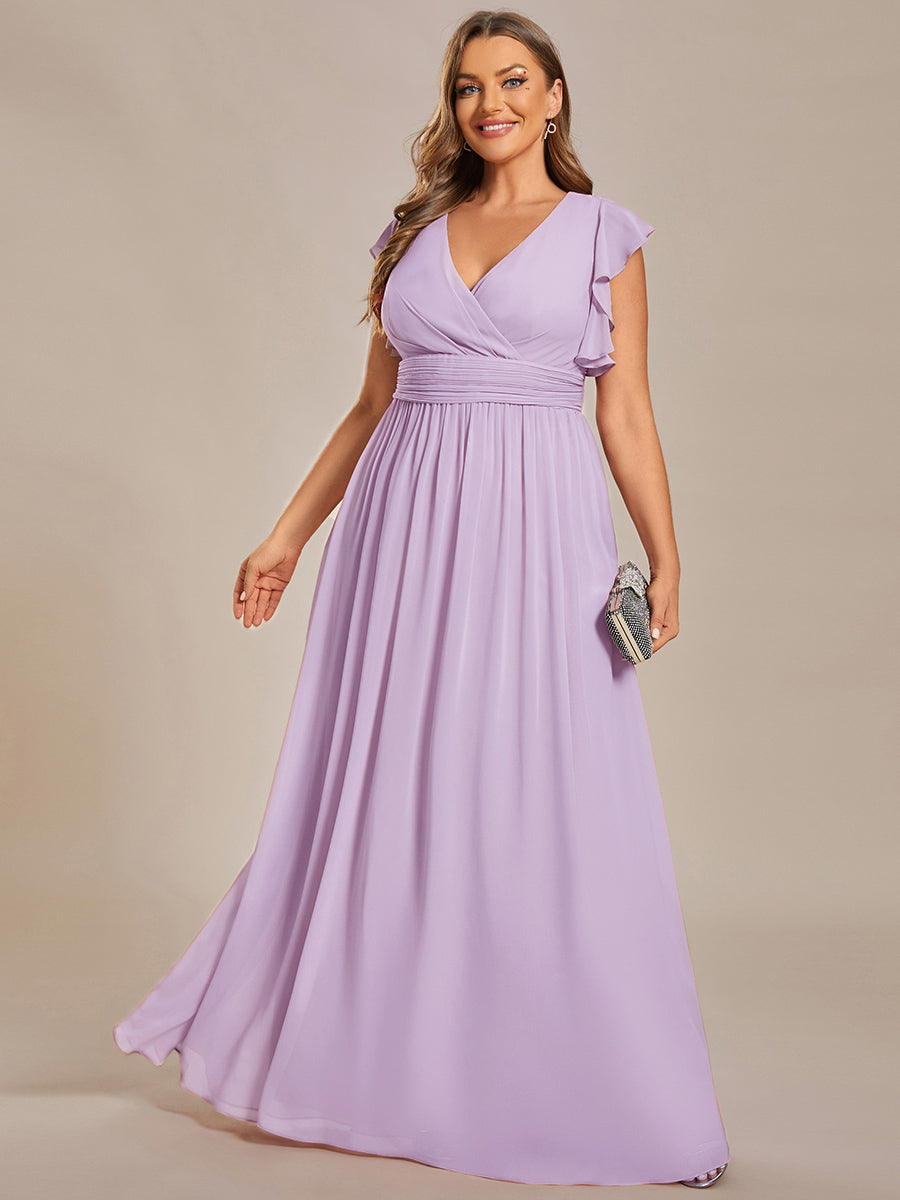 Robe demoiselle d'honneur Curvy mousseline manches plissées avec découpe au dos #Couleur_Lilas Givré