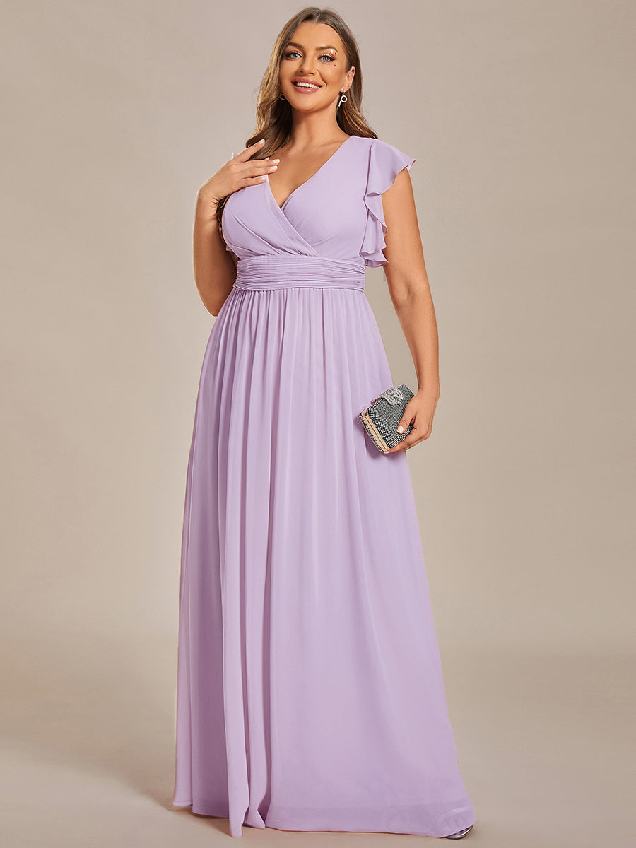 Robe demoiselle d'honneur Curvy mousseline manches plissées avec découpe au dos #Couleur_Lilas Givré