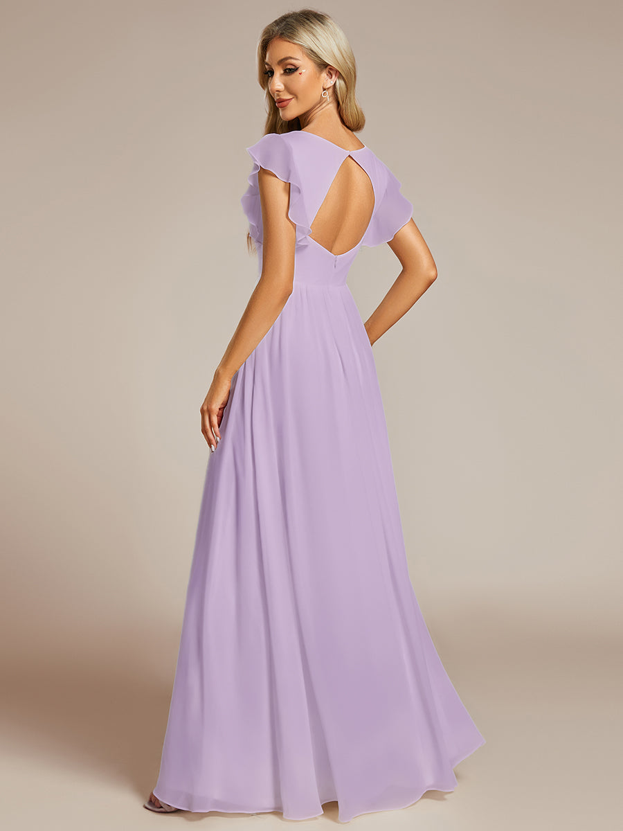 Robe demoiselle d'honneur Curvy mousseline manches plissées avec découpe au dos #Couleur_Lilas Givré