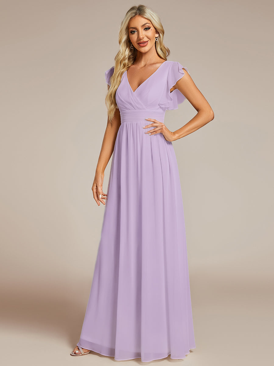 Robe demoiselle d'honneur Curvy mousseline manches plissées avec découpe au dos #Couleur_Lilas Givré