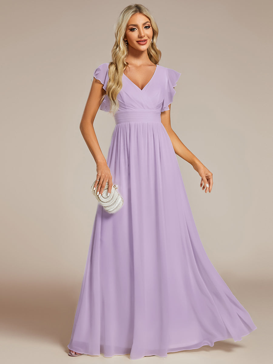 Robe demoiselle d'honneur Curvy mousseline manches plissées avec découpe au dos #Couleur_Lilas Givré