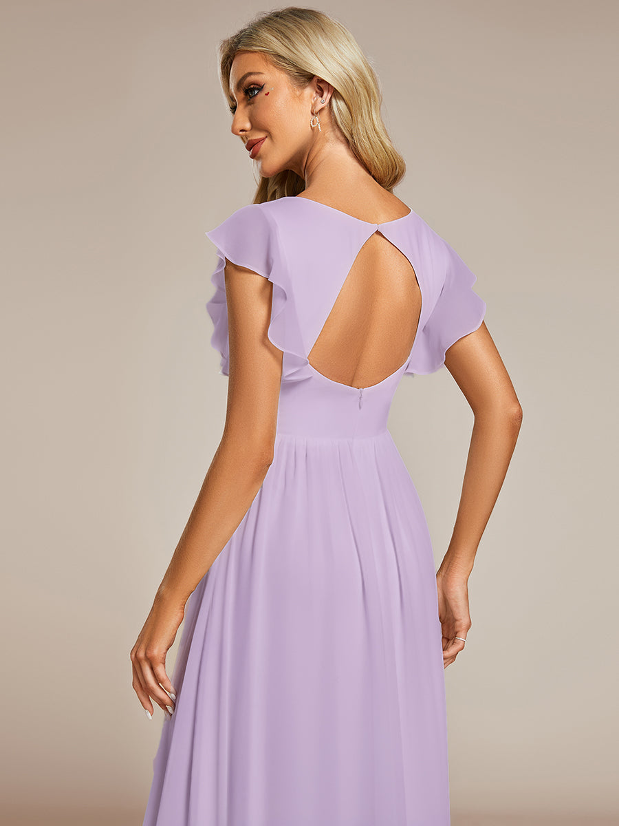 Robe demoiselle d'honneur Curvy mousseline manches plissées avec découpe au dos #Couleur_Lilas Givré