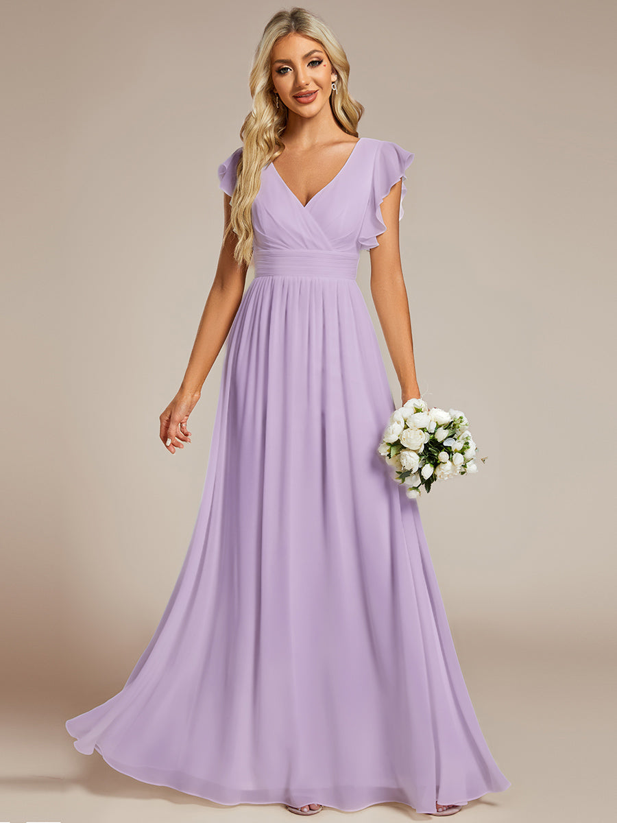 Robe demoiselle d'honneur Curvy mousseline manches plissées avec découpe au dos #Couleur_Lilas Givré