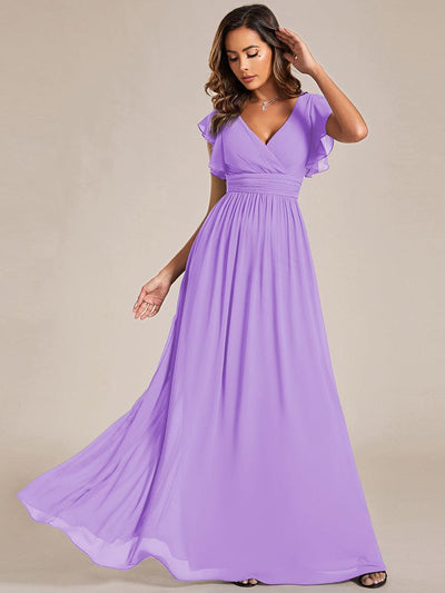 ever LILYANA|Robe demoiselle d'honneur en mousseline manches plissées avec découpe au dos