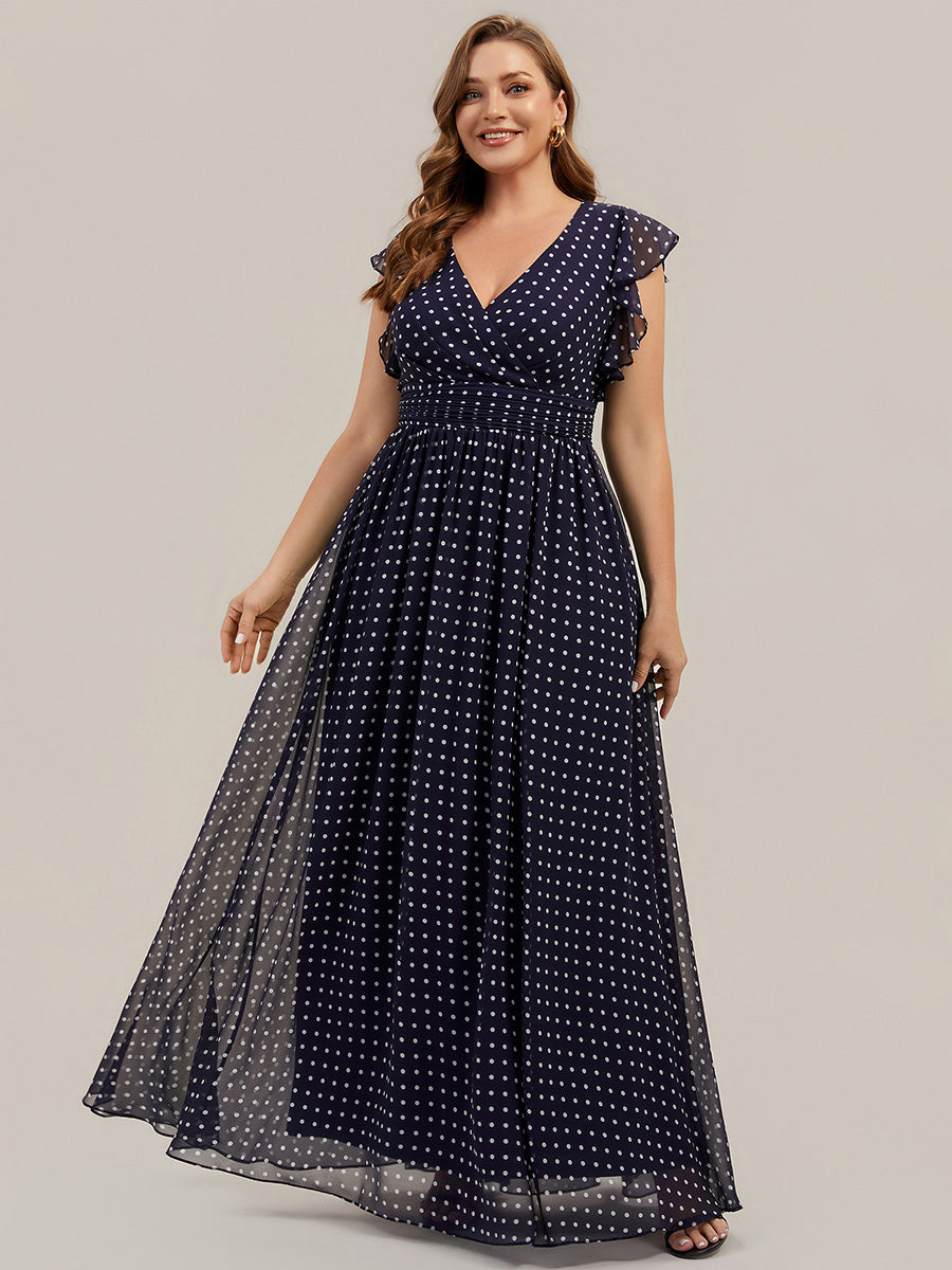 Robe de demoiselle d'honneur en mousseline de soie avec manches à volants et découpes au dos #Couleur_Pois Noirs