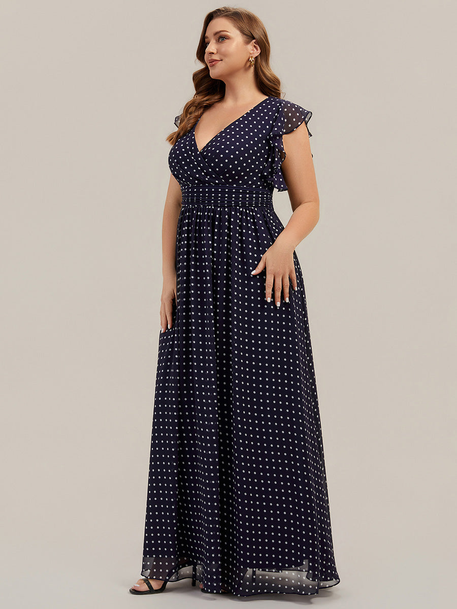 Robe de demoiselle d'honneur en mousseline de soie avec manches à volants et découpes au dos #Couleur_Pois Noirs