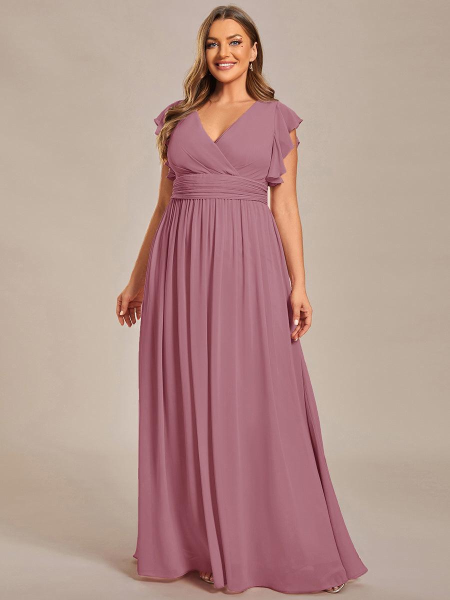 Robe demoiselle d'honneur Curvy mousseline manches plissées avec découpe au dos #Couleur_Orchidee